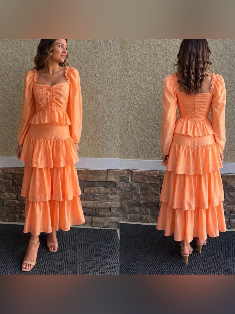 NWT Antonio Melani Apricot Two Piece Set Top & Tiered Maxi Skirt
